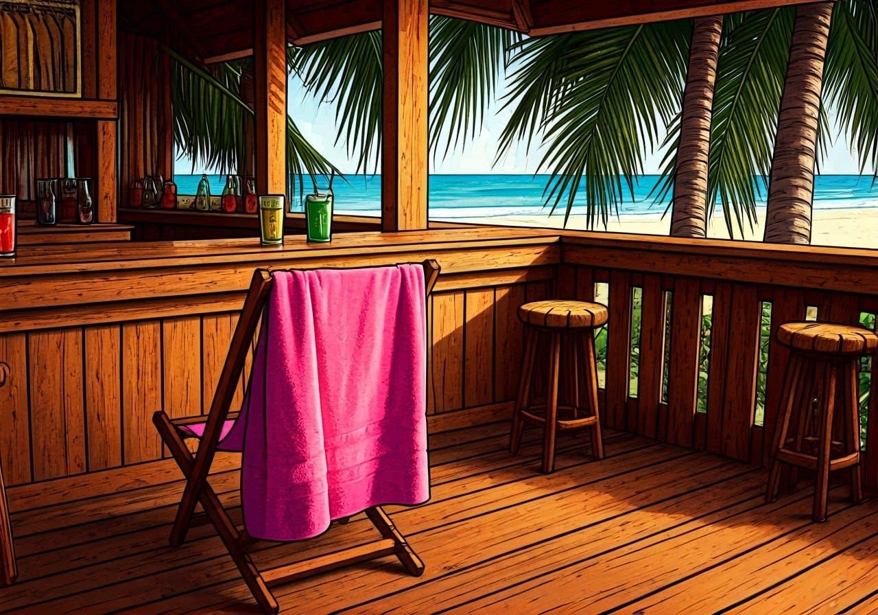 Surreal Beach Scene in Graphic Novel Style