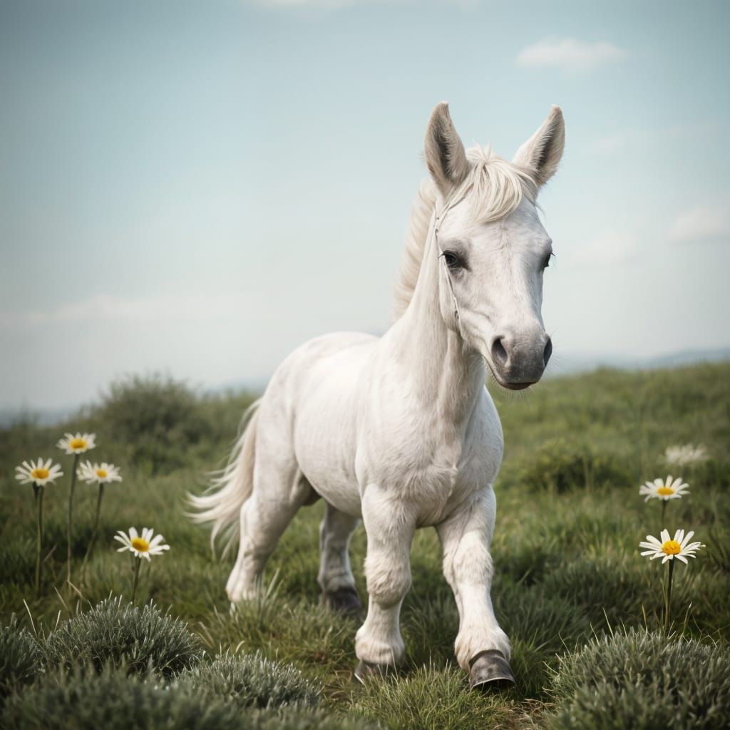Blue Felt Horse in Green Felt Meadow