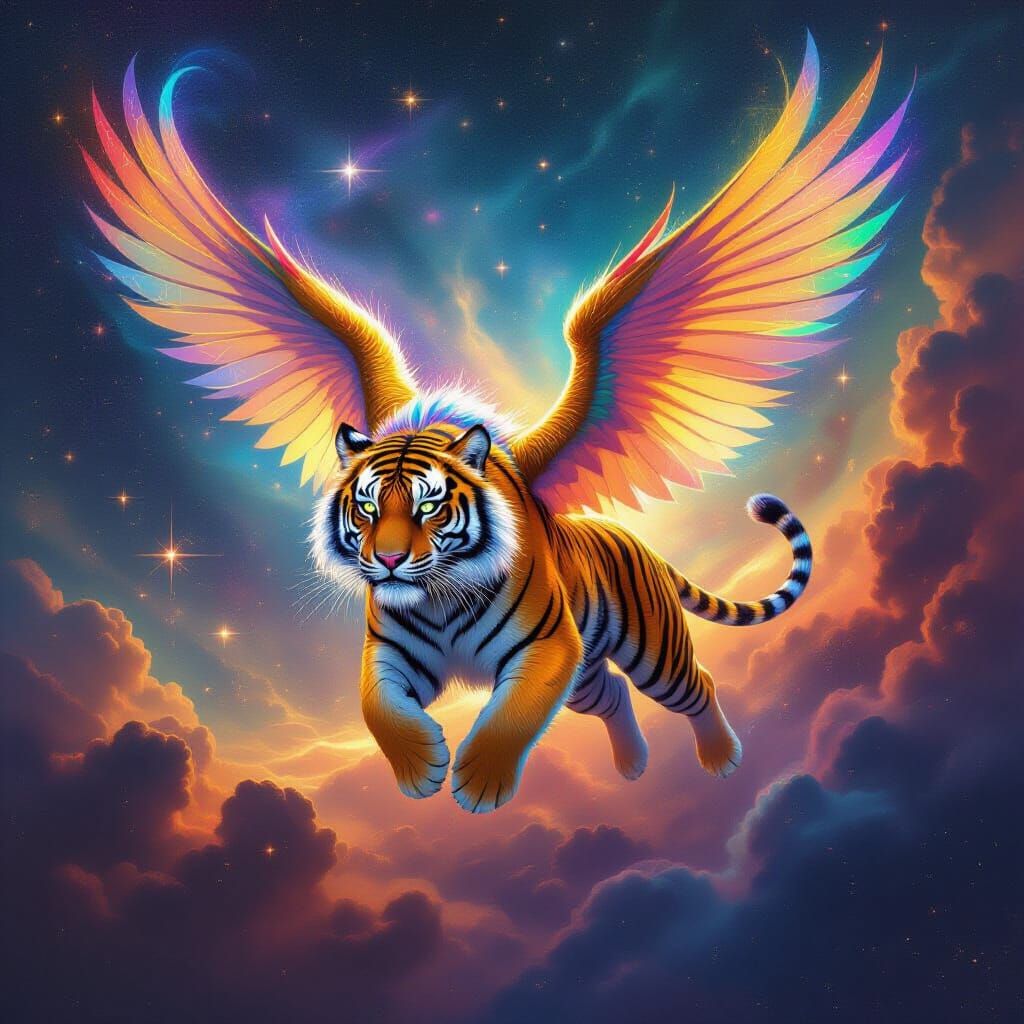 Cosmic Tiger with Dragon Wings in Surreal Style