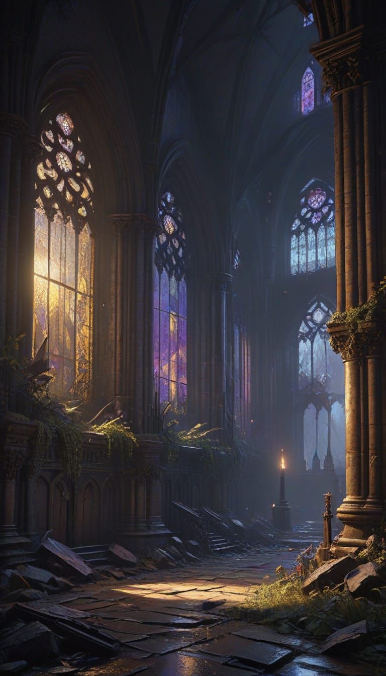 Gothic Ruins Clash in Dramatic Candlelight