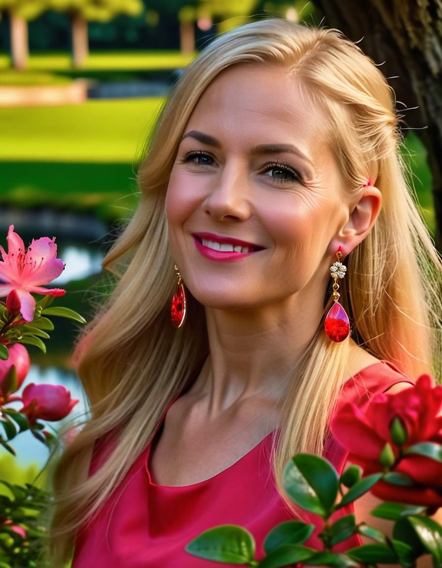 Renaissance Oil Painting of Woman in Red Dress
