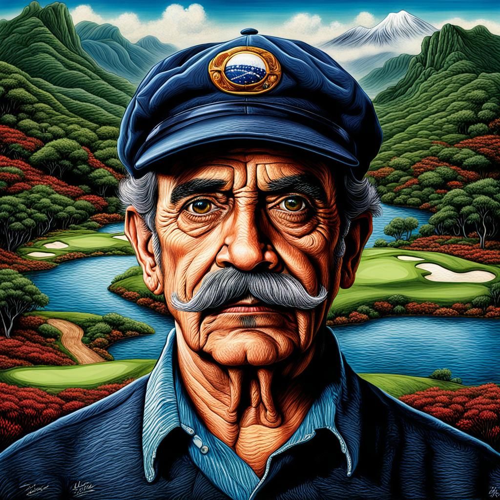 Venezuelan Man Pencil Portrait with Landscape Background