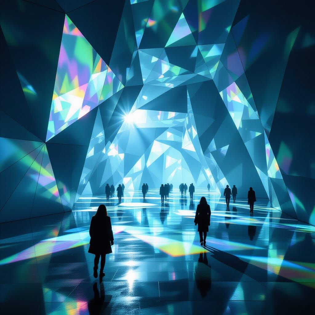 Surreal Scene with Refracted Prismatic Lighting