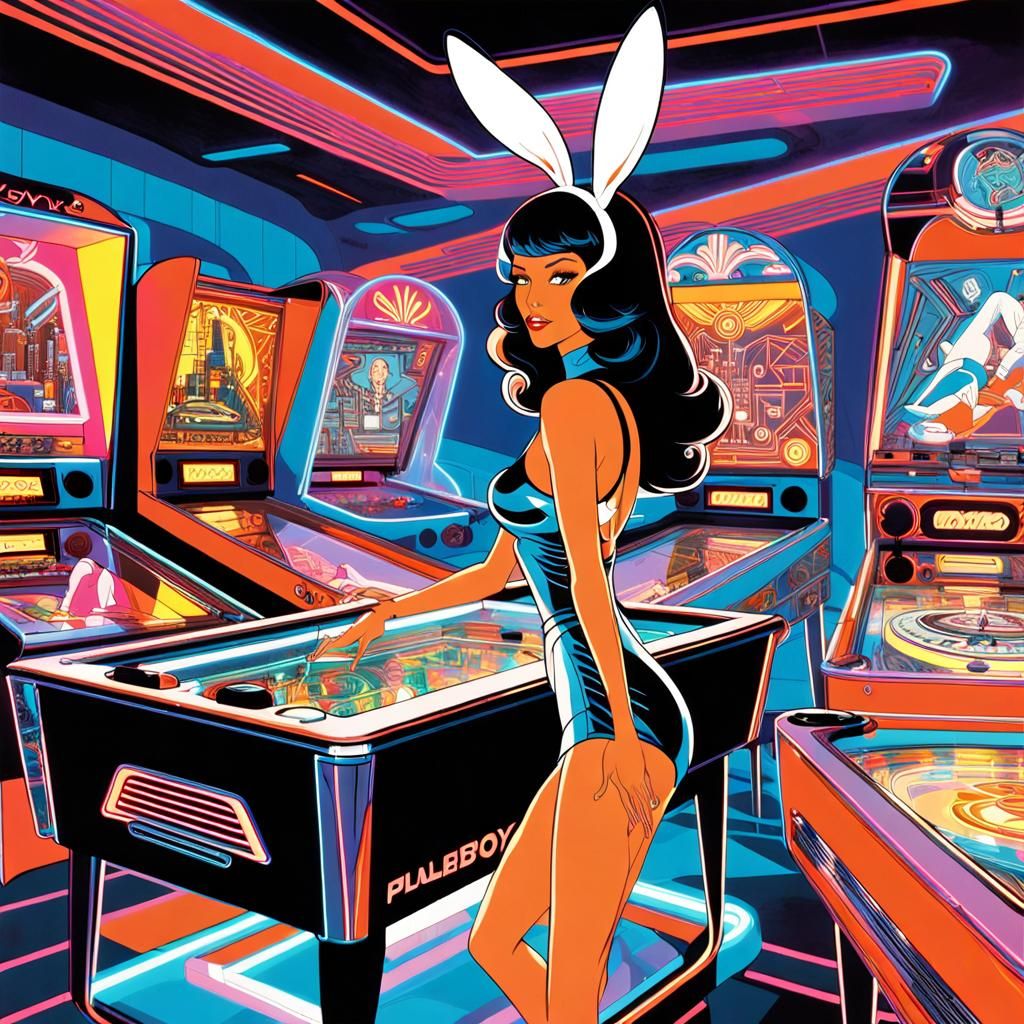Playboy Bunny Pinball Machine in Neon Noir Style