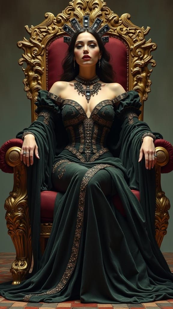Dominant Queen on Throne with Futuristic Aesthetic