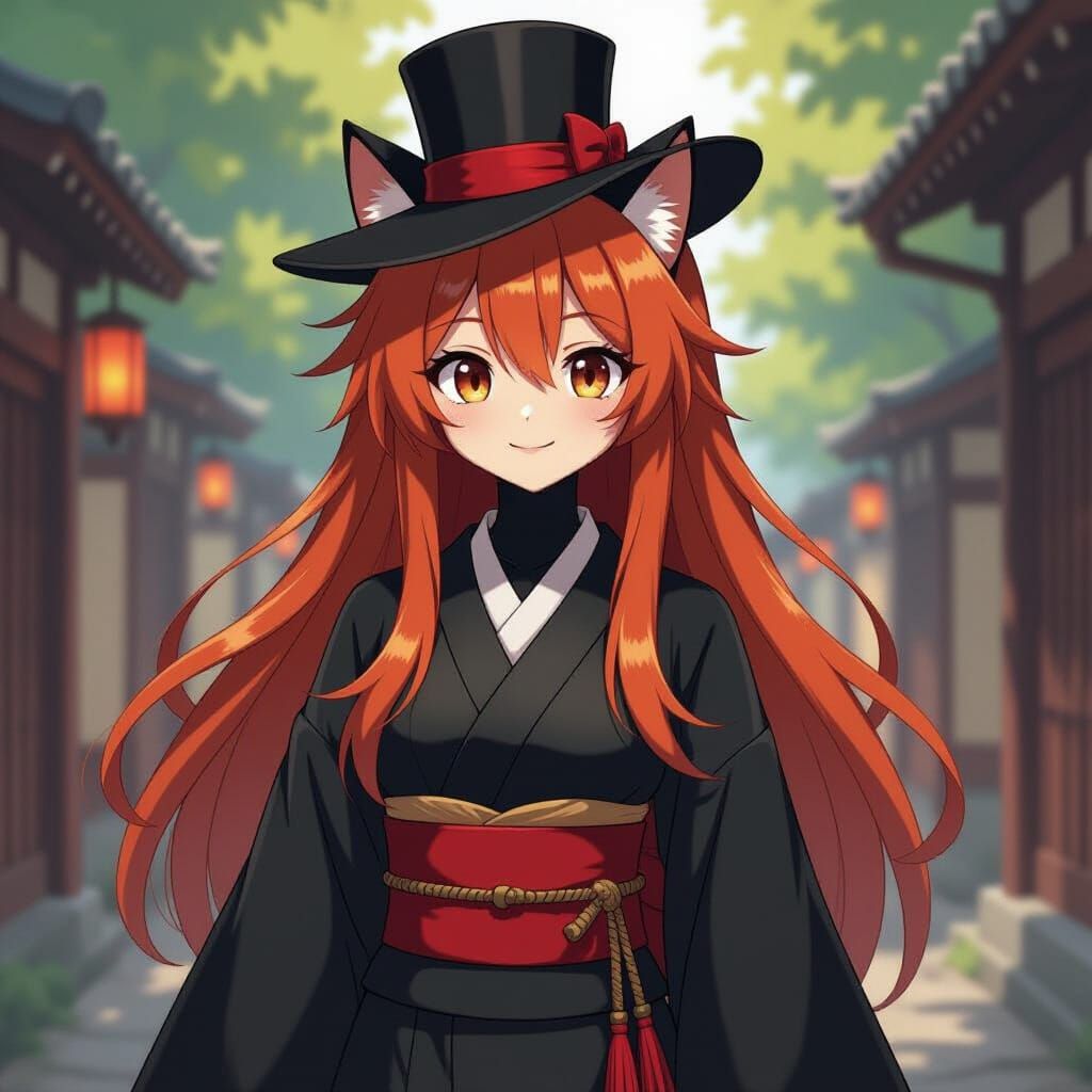 Anthropomorphic Cat-Human Hybrid in Japanese Attire