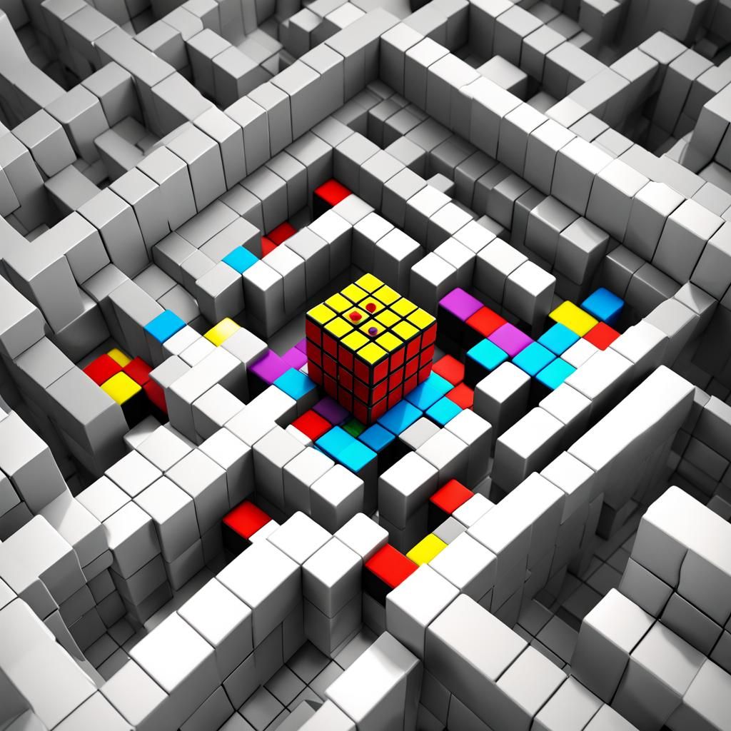 Rubik's Cube Navigating a Complex Maze