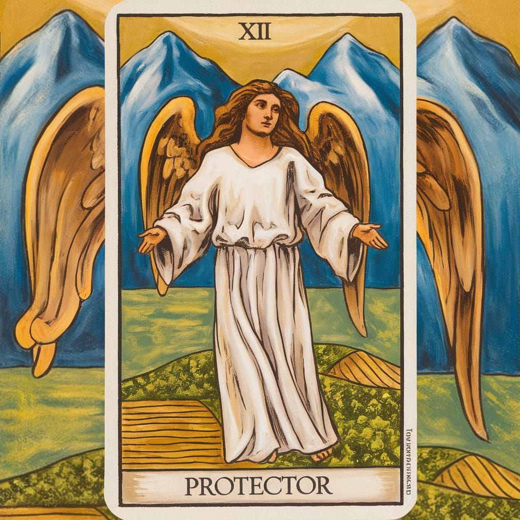 Angel Tarot Card with Blue Mountains Painting