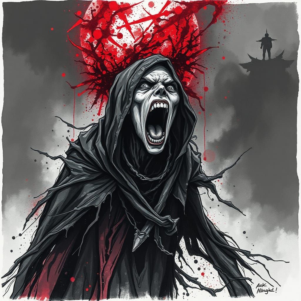 Screaming Banshee in Ink Drawing Style