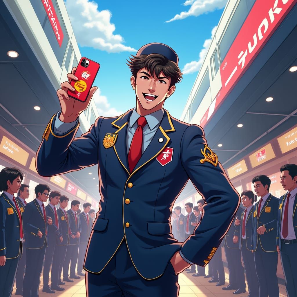 Energetic Rakuten Mobile Agent in Anime Style