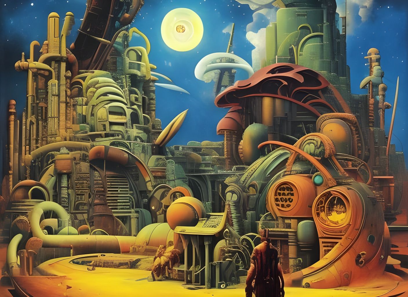 Retro Sci-Fi Book Cover in Art Nouveau Style