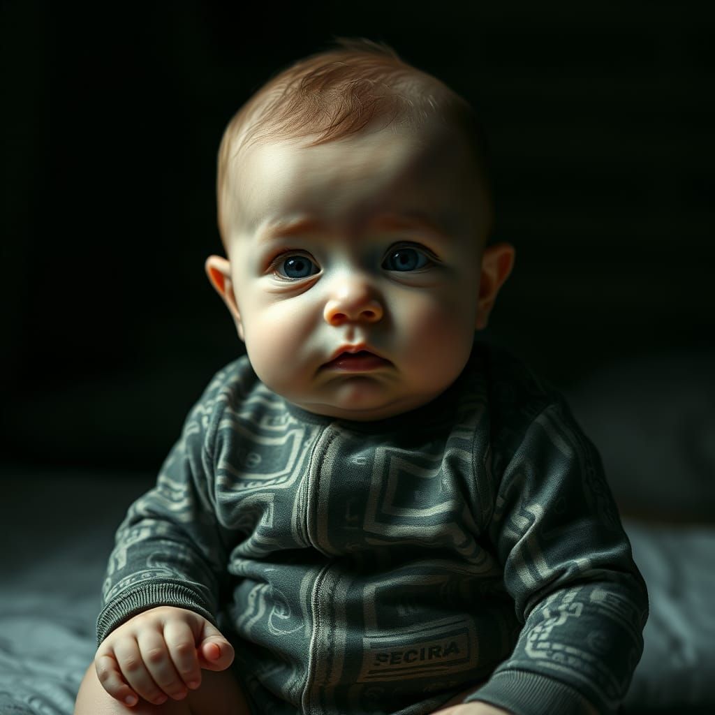 Baby in Security Onesie: Hyperrealistic Portrait