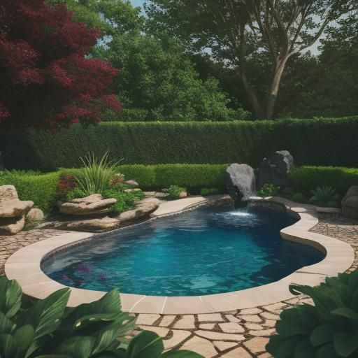 Burgundy Pool with Plants and Rocks: Professional Photograph...