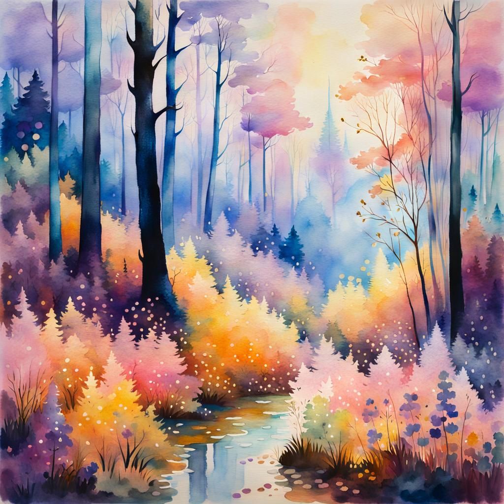 Ethereal Fairy Village in Autumn: Impressionist Watercolor