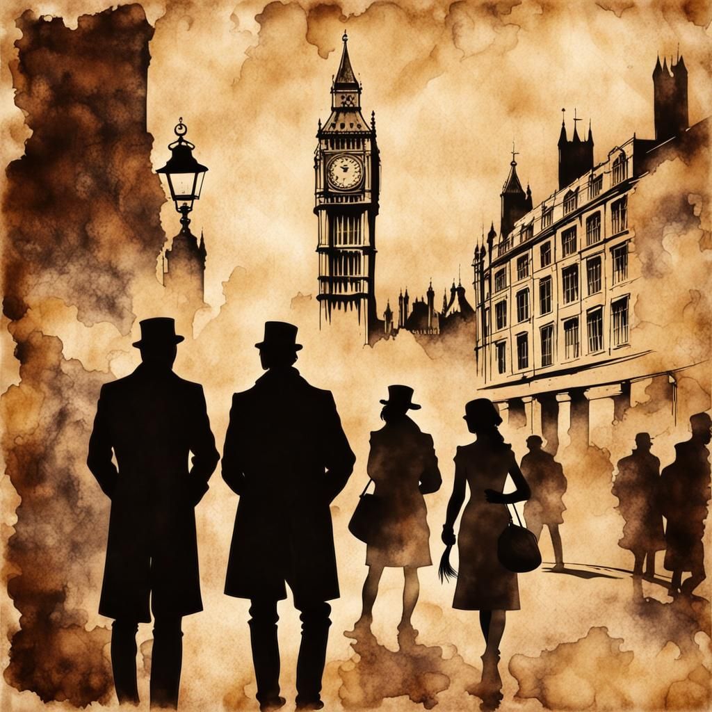 London Sights in Steampunk Ink Painting Style