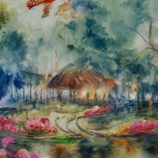 Well in Gouache and Watercolor Style