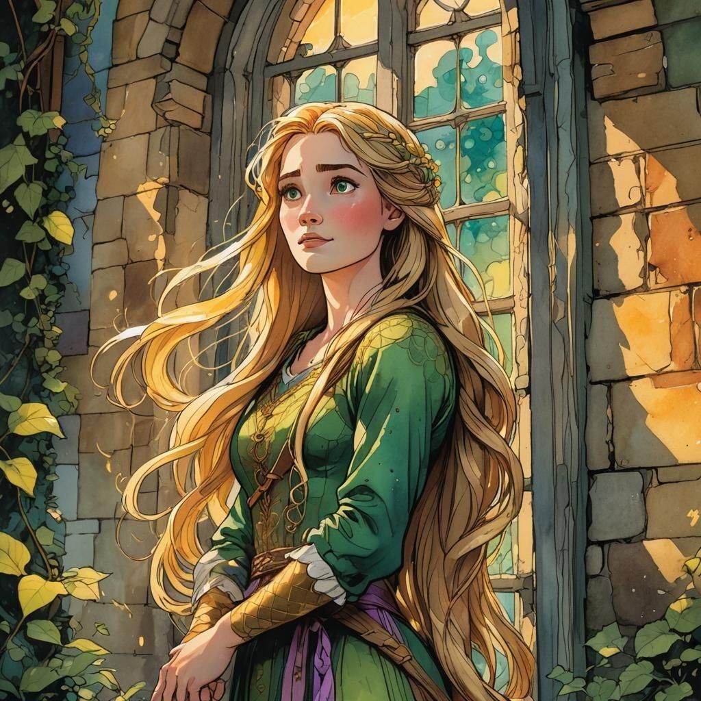 Rapunzel in Tower, Comic Book Art Style