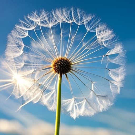 Dandelion Seeds Floating in Heavenly Sunlight