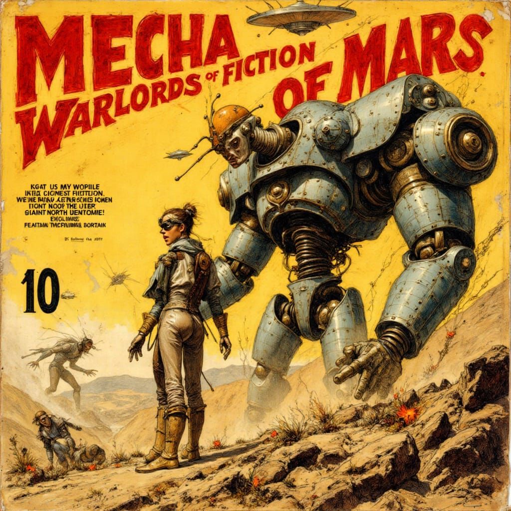 1940s Sci-Fi Pulp Robot vs Aliens Cover Art