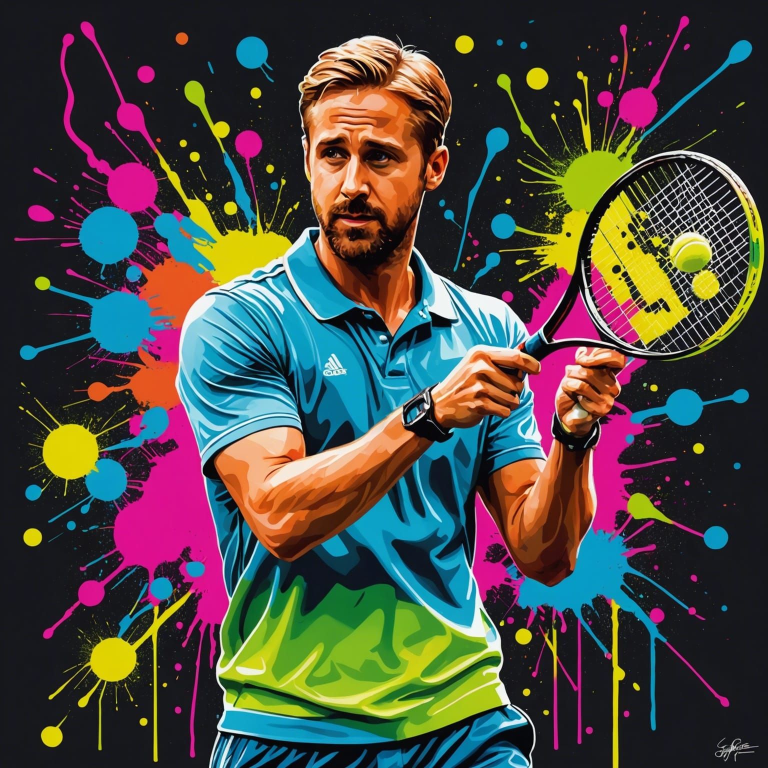 Ryan Gosling Tennis: Neon Graffiti Art