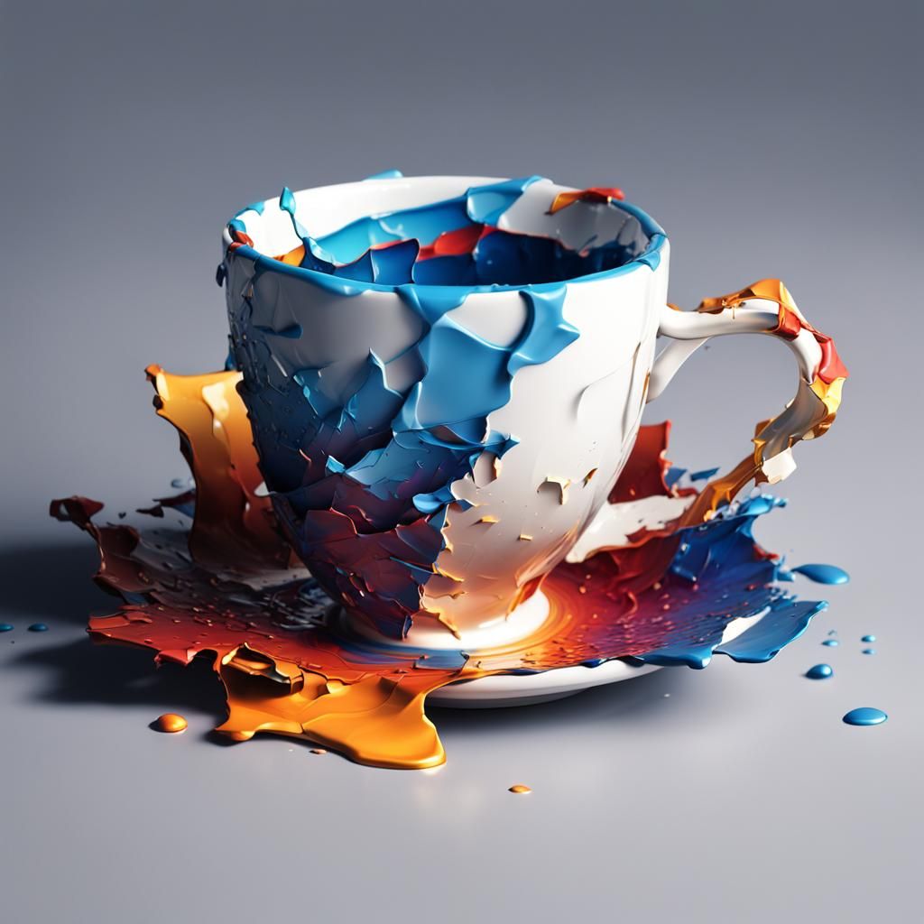 Intricately Crafted Broken Cup in Splash Art Style