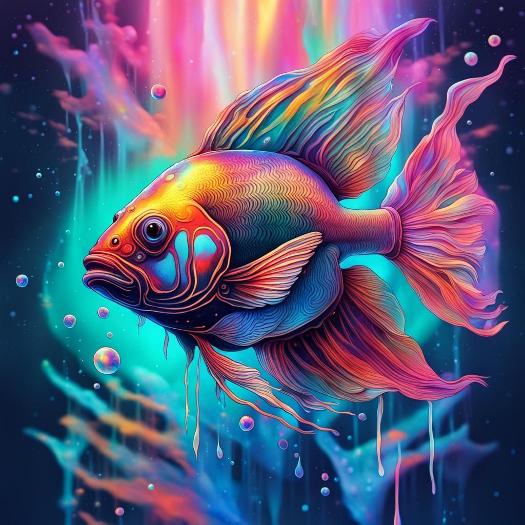 Ink Aquarium Fish: Holographic Astral Illustration