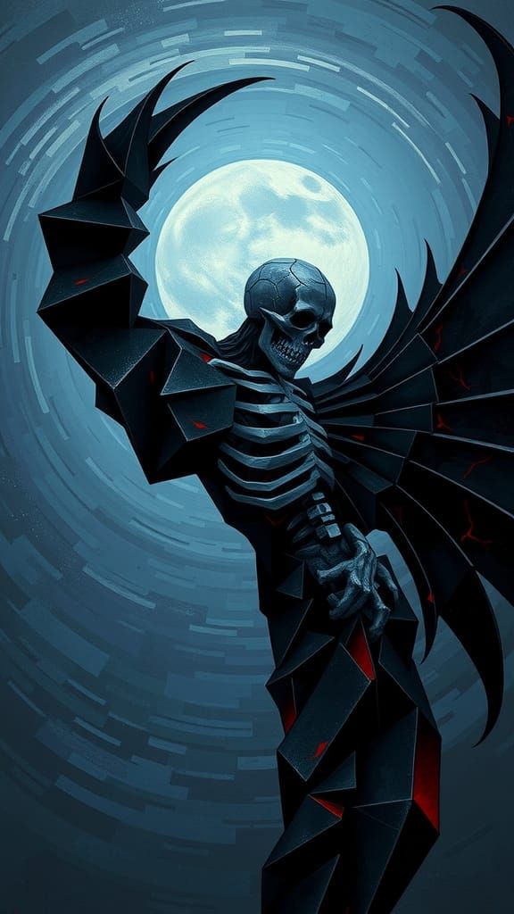 Cubist Angel of Death with Geometric Wings