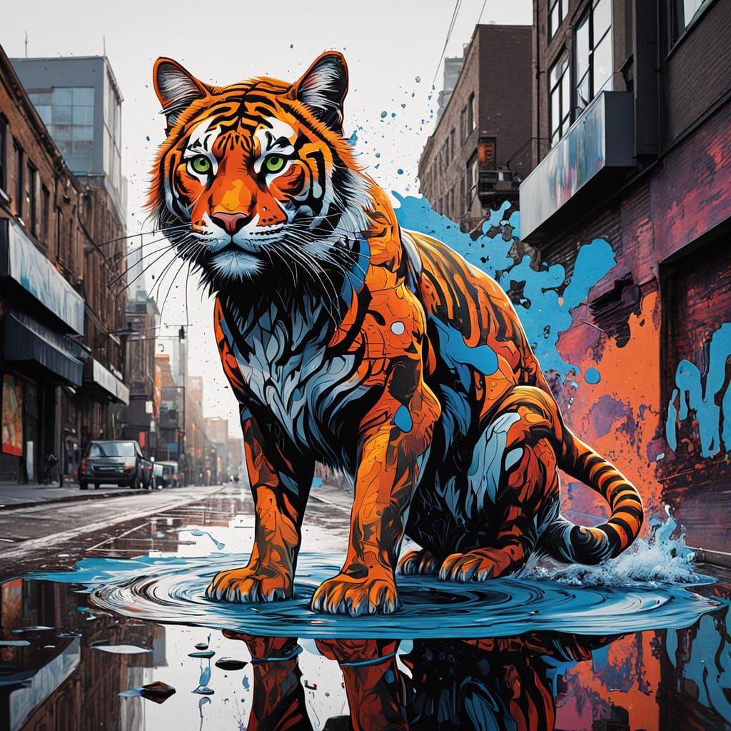 Vibrant Street Art Tiger Emerging from Urban Grit