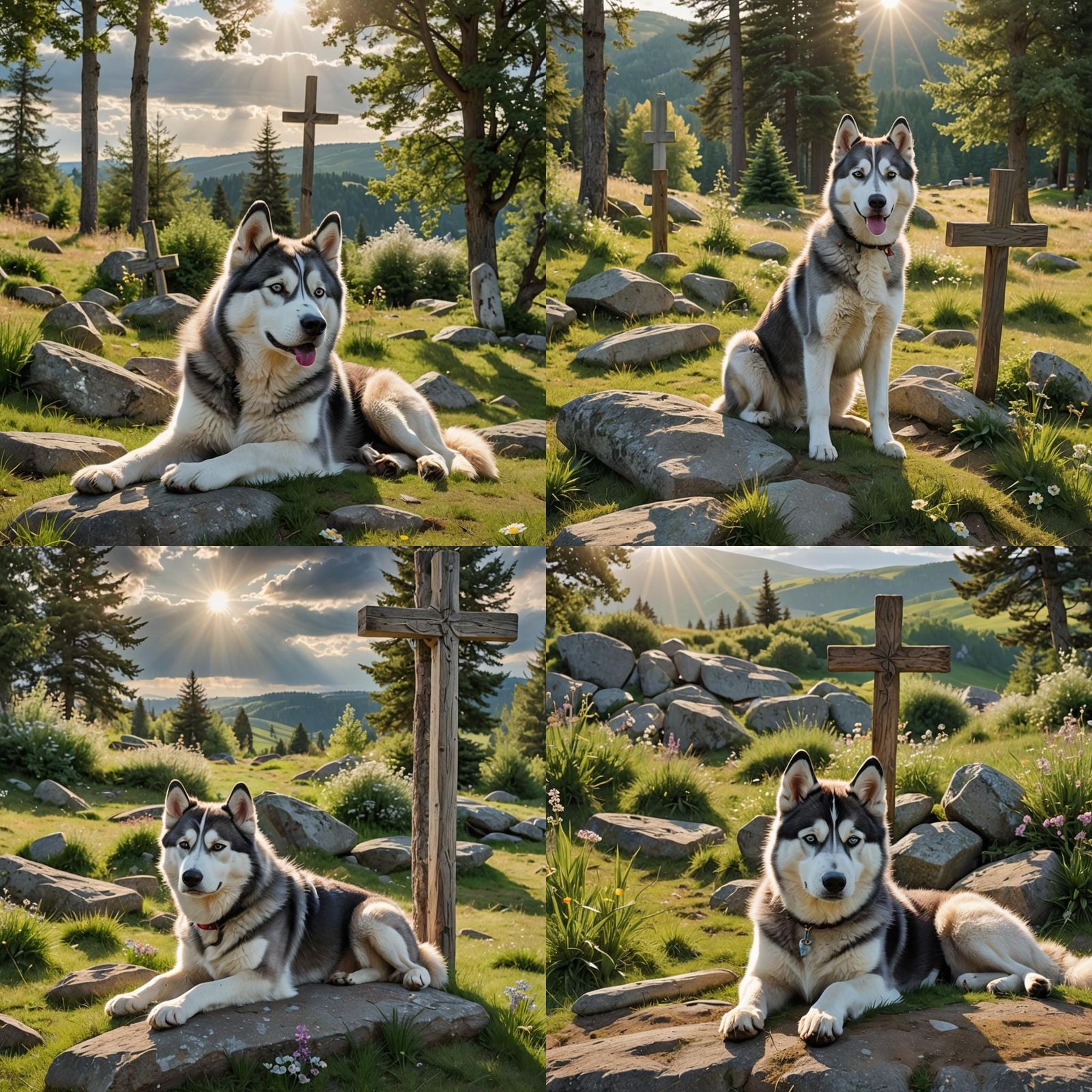 Husky Guarding Hilltop Cross: Digital Matte Painting
