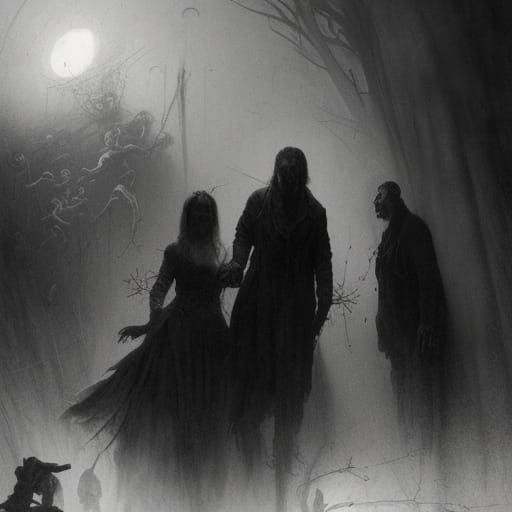 Gothic Horror Image of Person with Skeleton