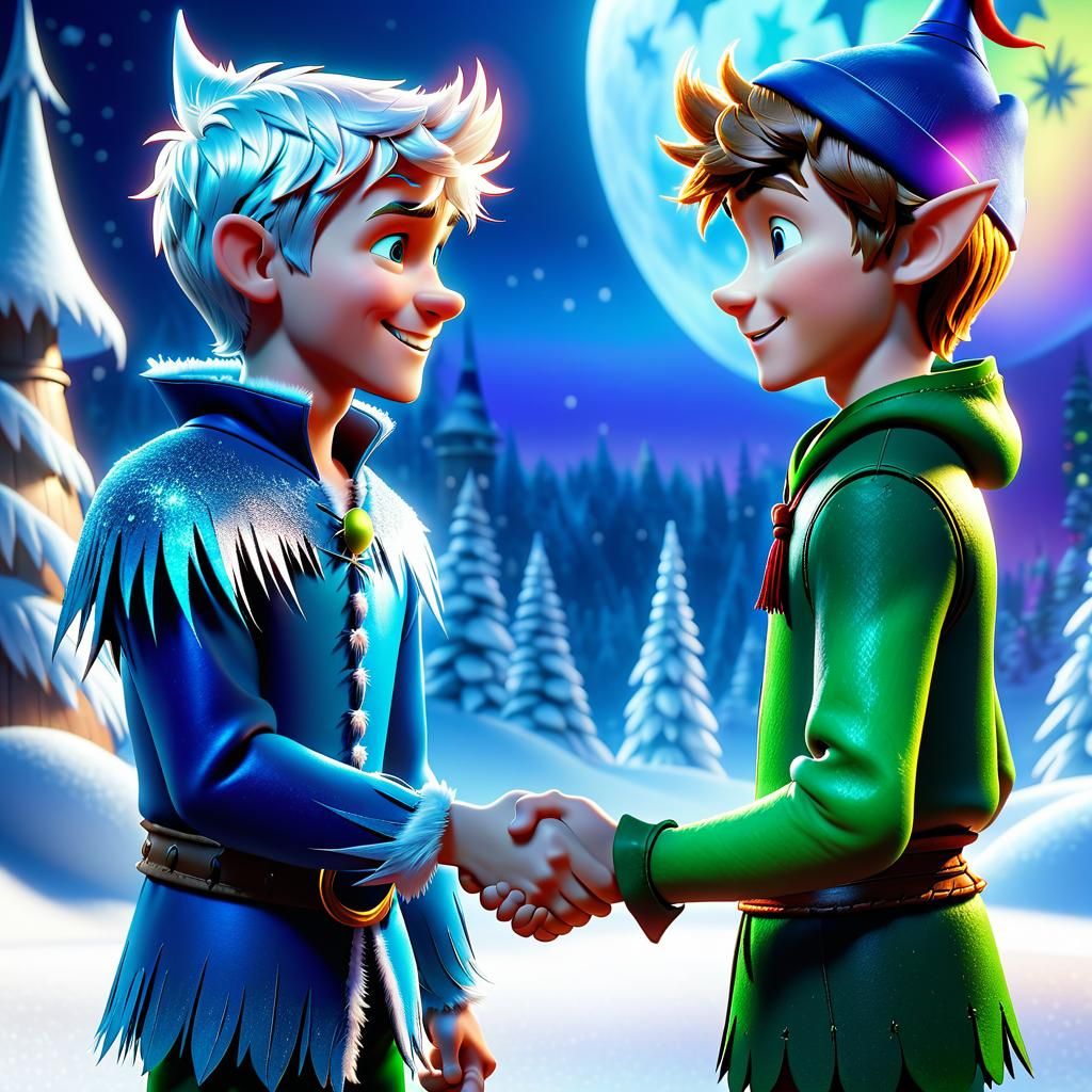 Jack Frost and Peter Pan Shake Hands: 3D Art
