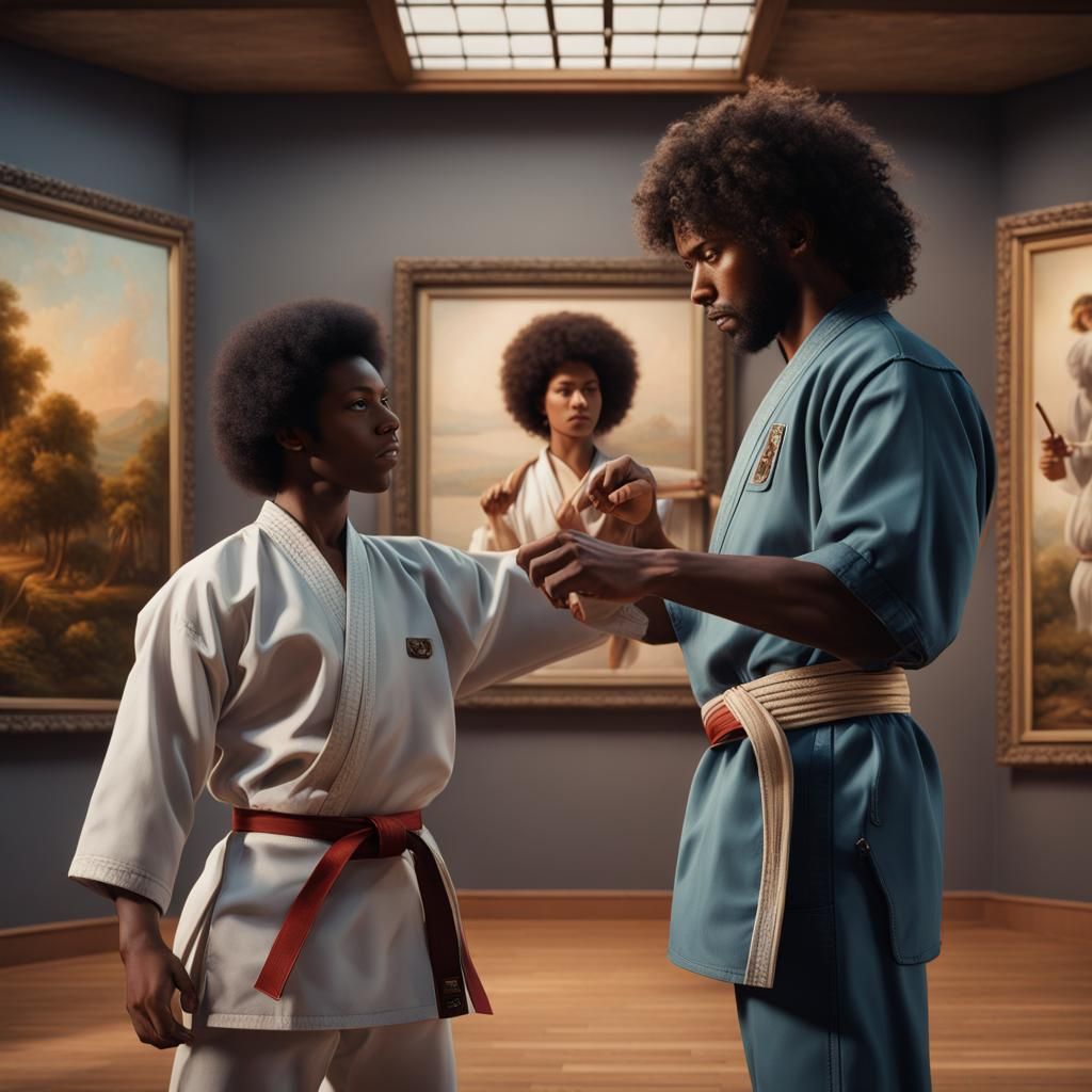 1970s Karate Students in Museum, Detailed Matte Painting