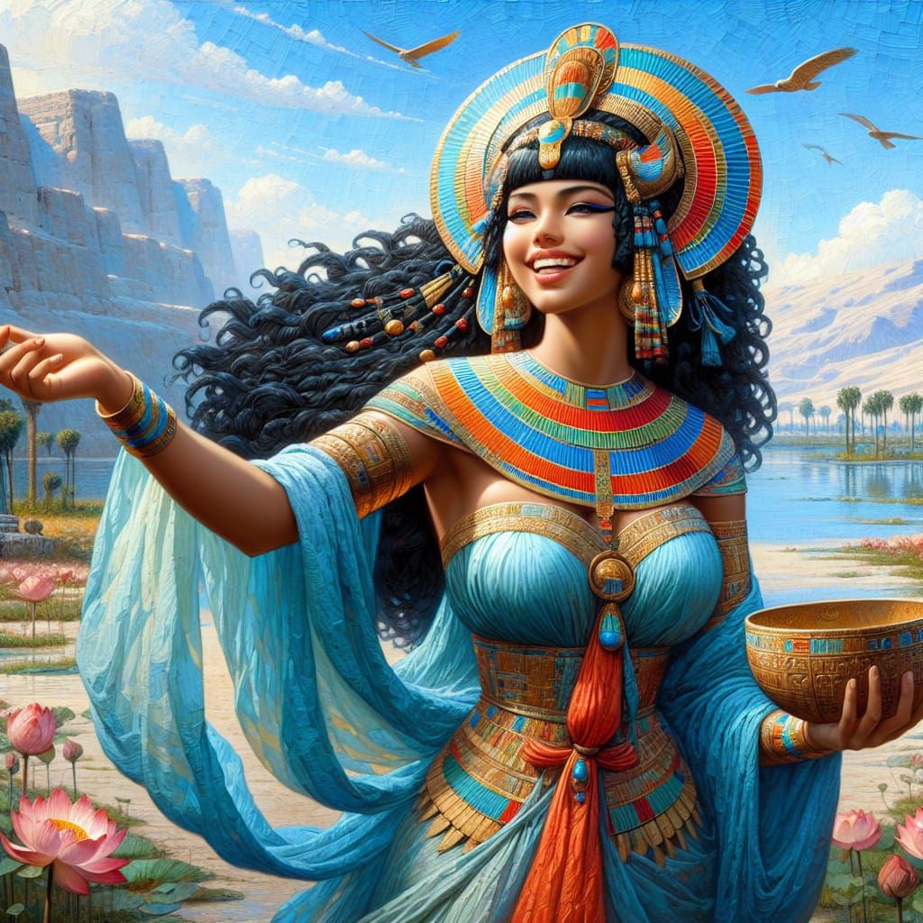 Ancient Egyptian Goddess of Music in Vibrant, Impressive Sty...