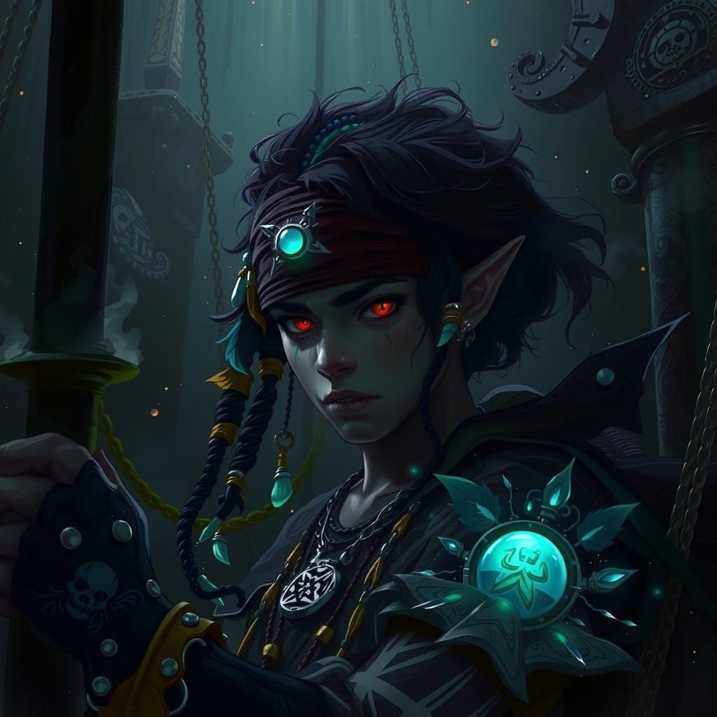 Majestic Pirate Cultivator in Vibrant, Mystical Attire