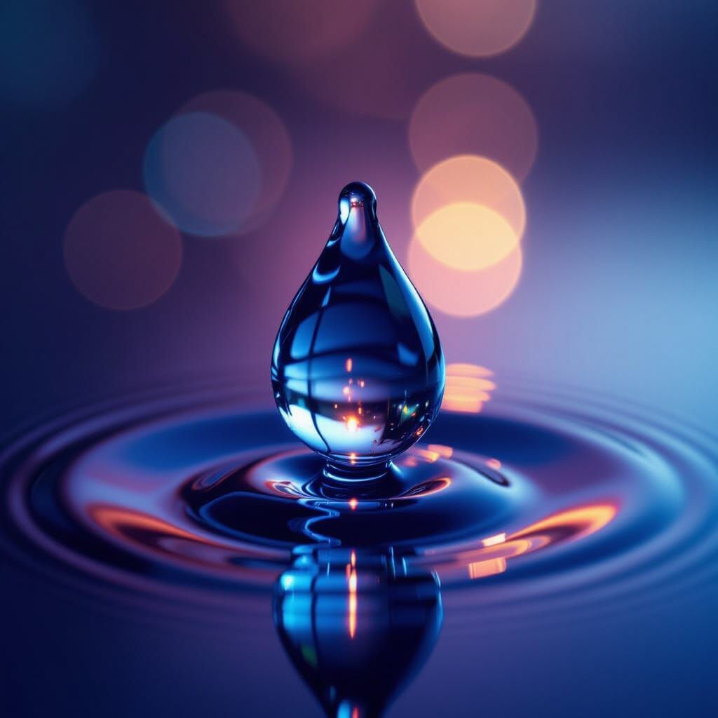 Vibrant Water Droplet Refracting Light in Macro View