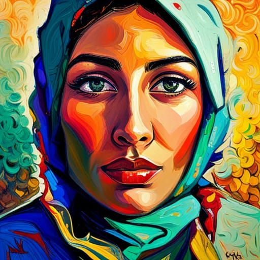 Modern Arab Woman with Hijab in Expressionist Style