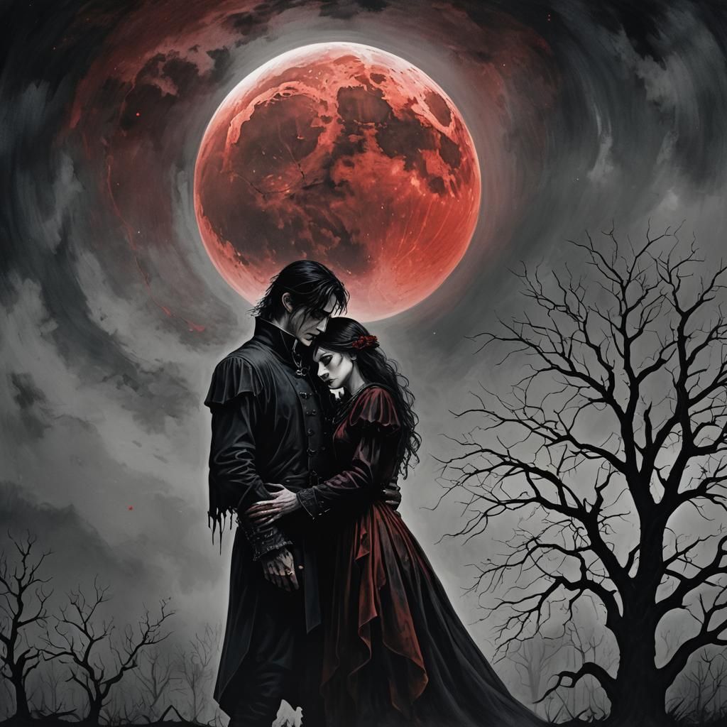 Gothic Lovers Under a Blood-Red Moon: Emotional Photography