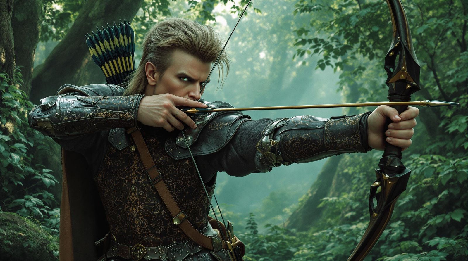 David Bowie in Forest, Holding Bow and Arrow in Intimate Por...