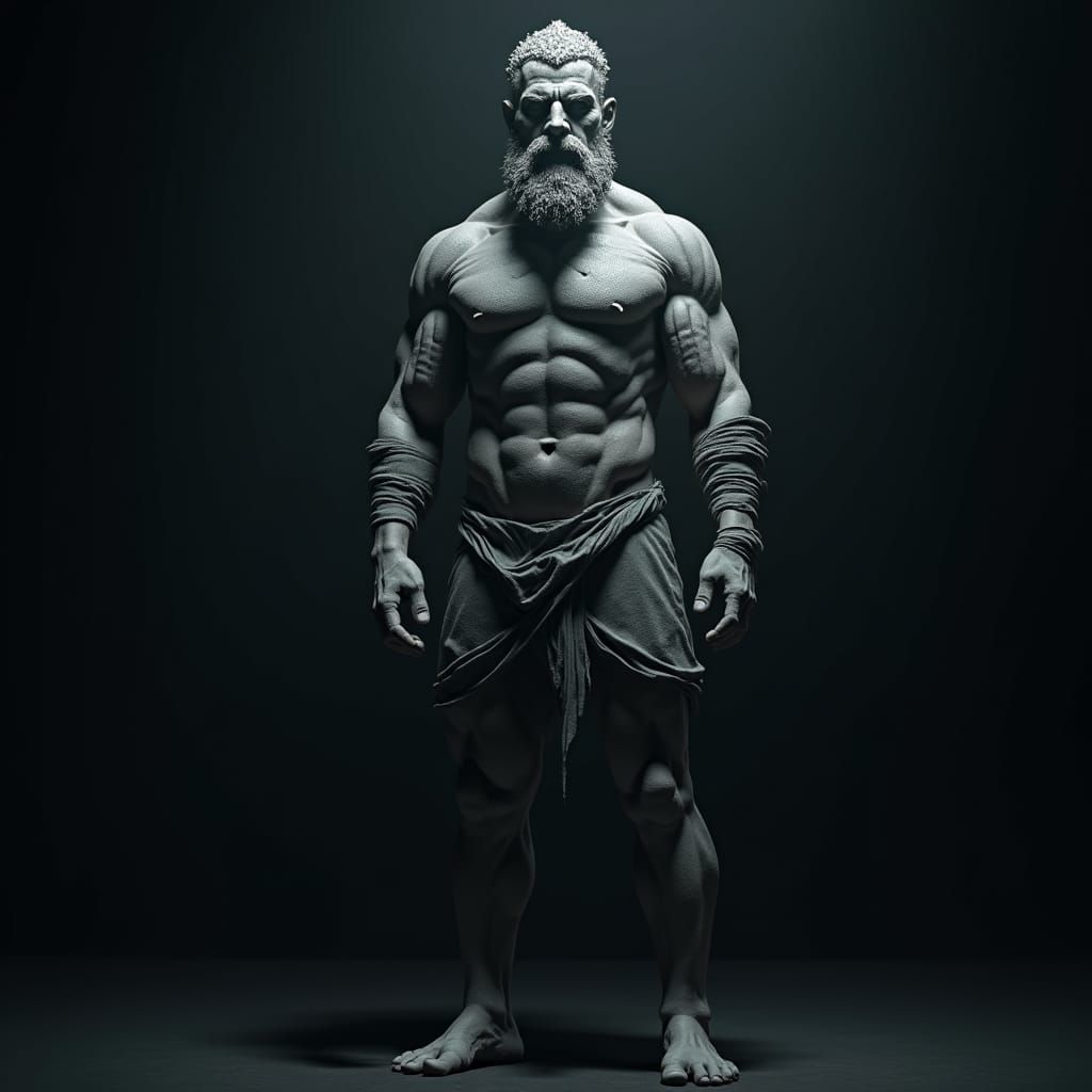 Epic Gray Stone Greek Man Sculpture