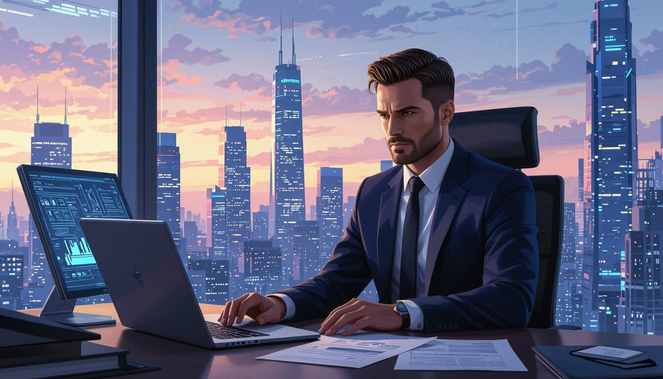Determined Professional in Futuristic Office