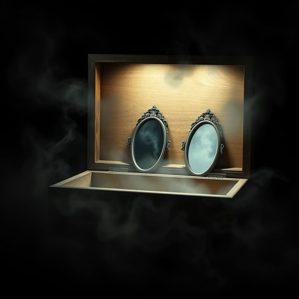 Cursed Mirrors in Antique Puzzle Box: Dark Academia Horror