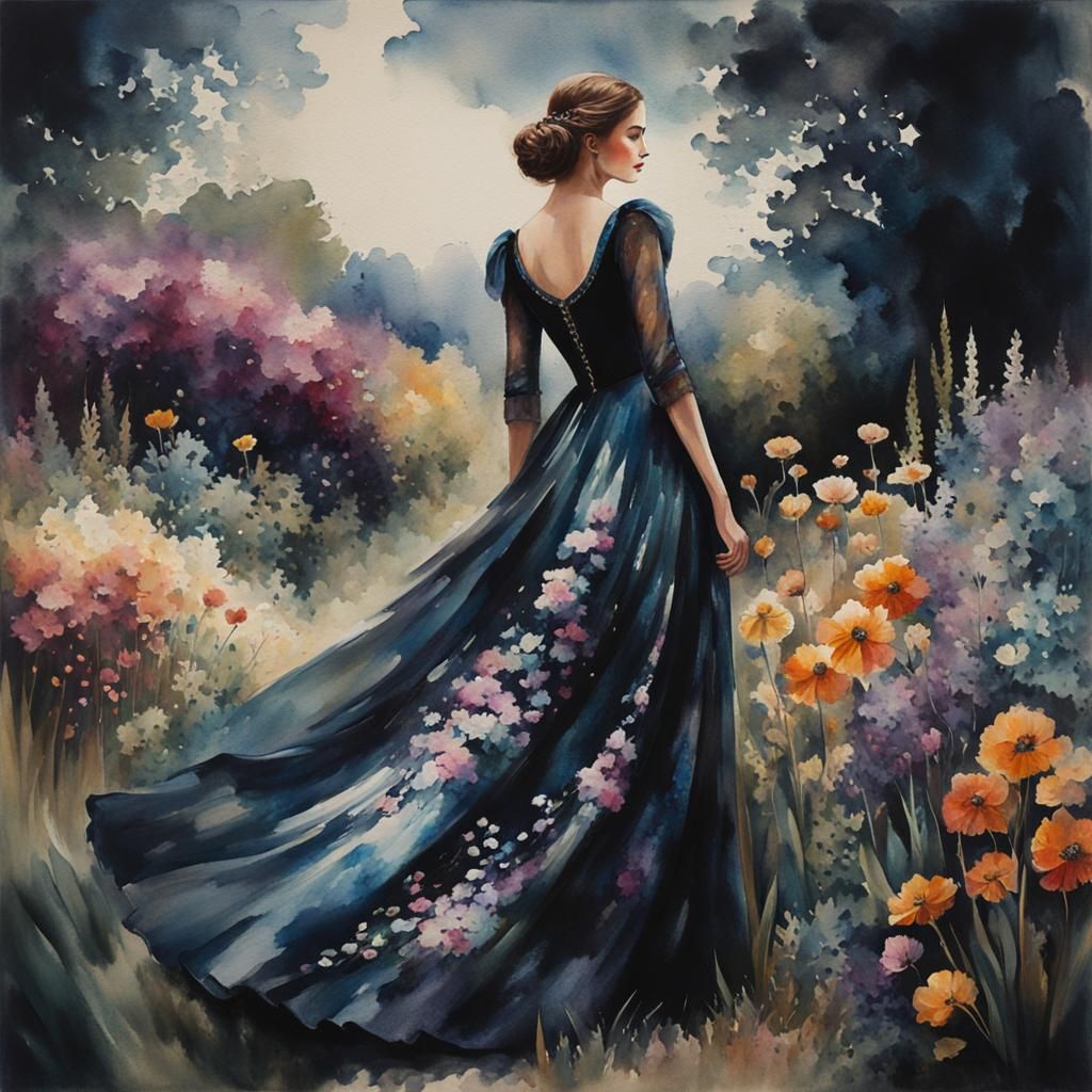 Garden Scene in Moody Watercolour Style