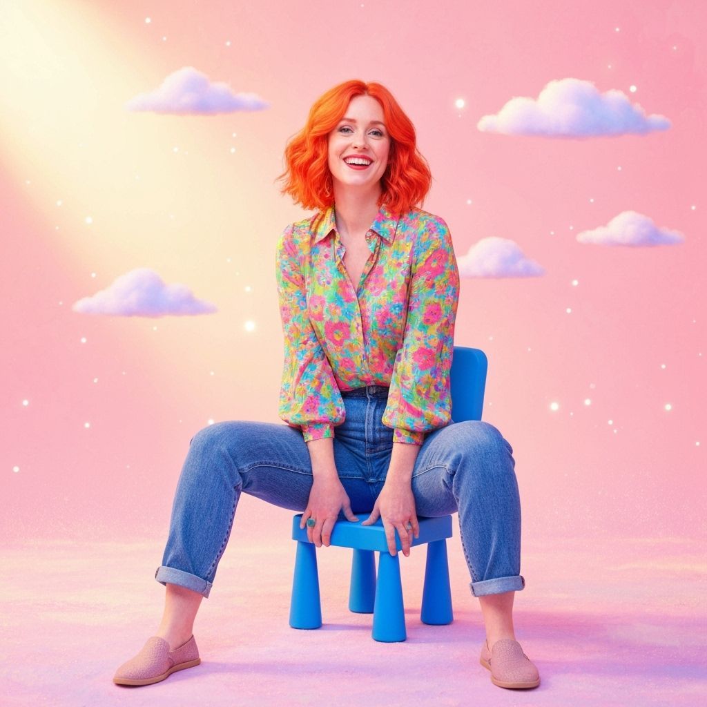 Whimsical Portrait of Woman on Child's Chair