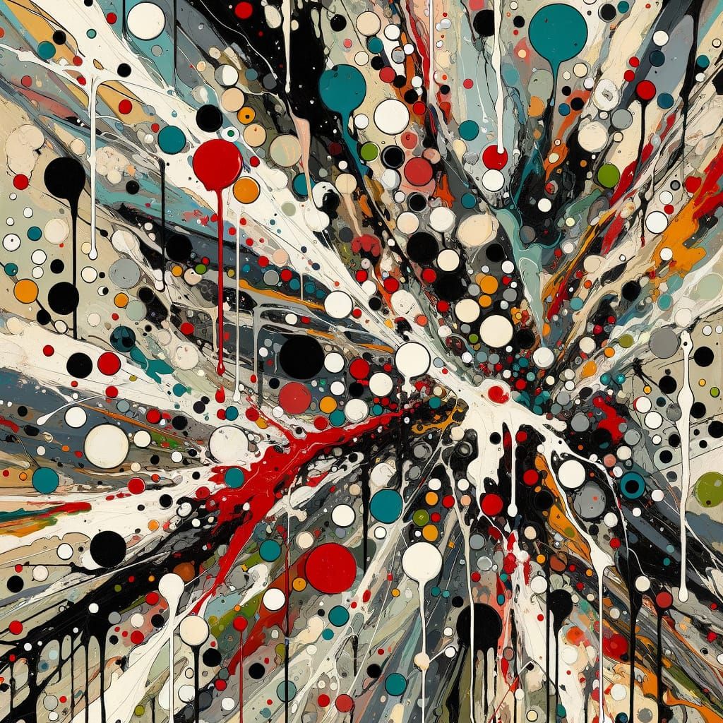 Vibrant Abstract Drip Painting in Bold Red, Green, and Blue