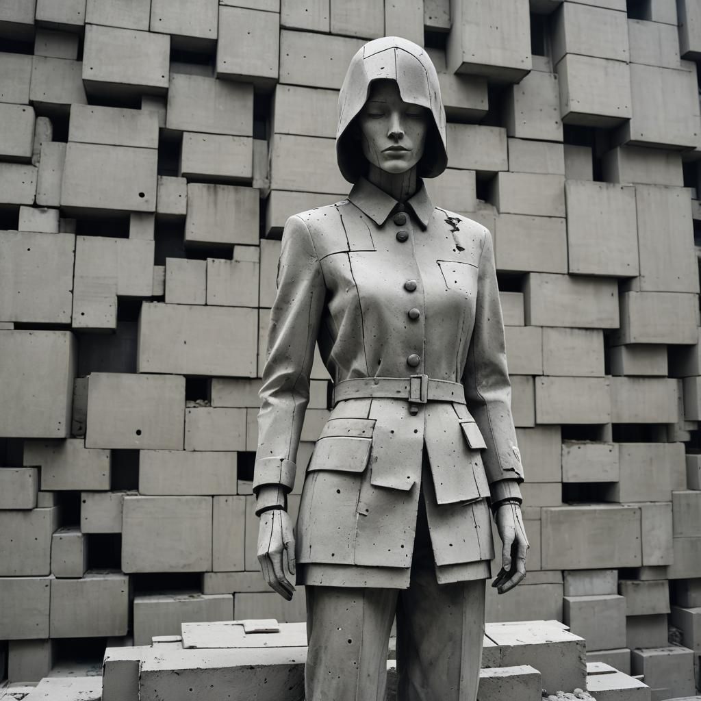 Concrete Mannequin in Brutalist Cityscape