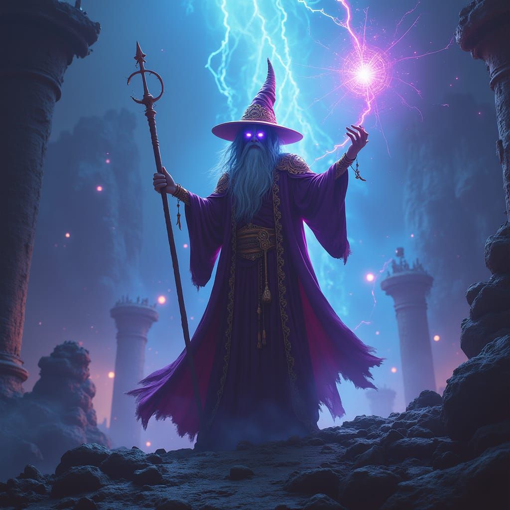 Cyberpunk Wizard Dominates Ancient Ruins with Electrifying M...