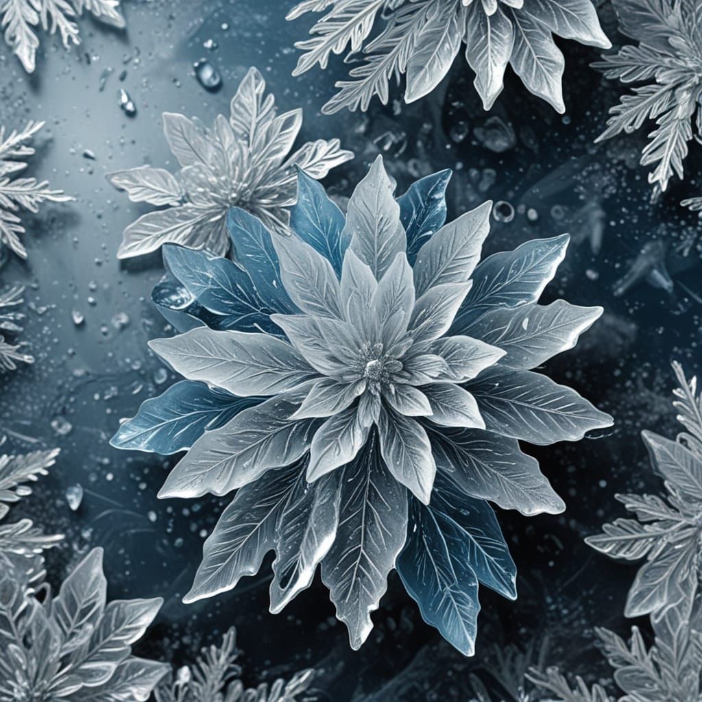 Intricate Ice Flower Sculpture on Frozen River