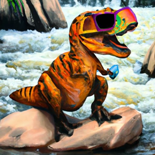 Chibi Tyrannosaur Rex Sipping Cola in Jungle