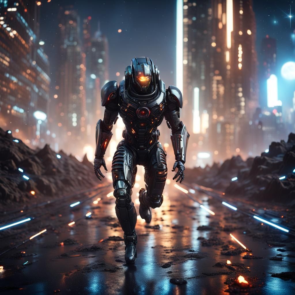 Epic Robot Fight in Futuristic Sci-Fi City