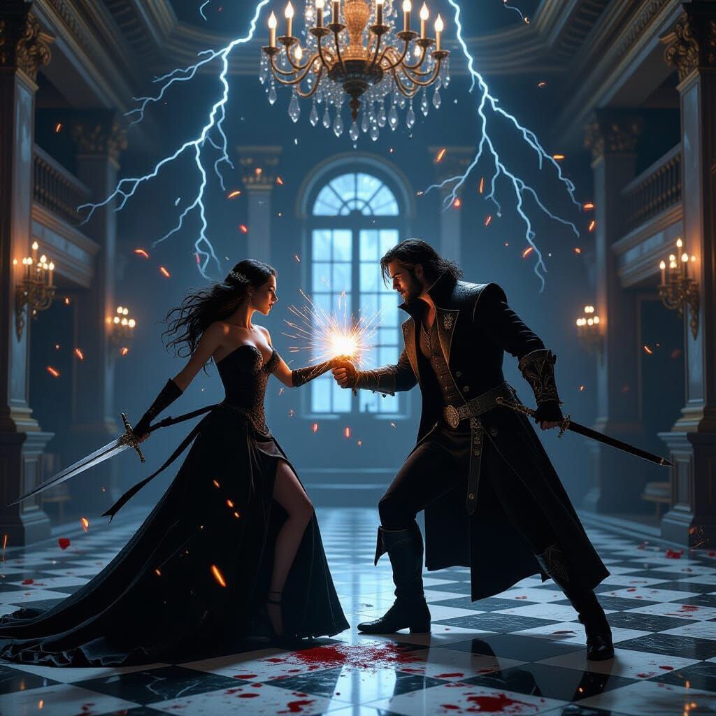 Intense Ballroom Battle Kiss Fantasy Art